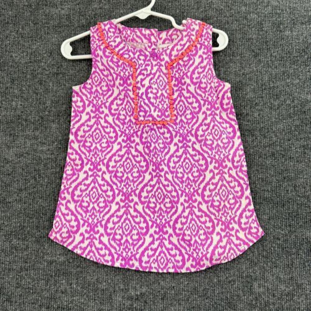 Carters Girls Sleeveless Blouse Shirt Tunic Size 3T Purple White Ikat Pom Pom